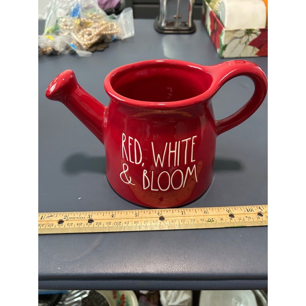 red, white and bloom by rae dunn. ceramic watering pitcher